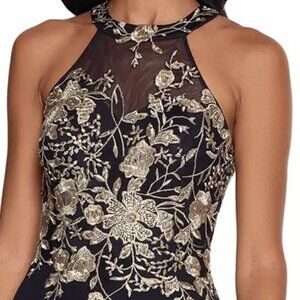 BETSY & ADAM Embellished Chiffon Illusion Gown